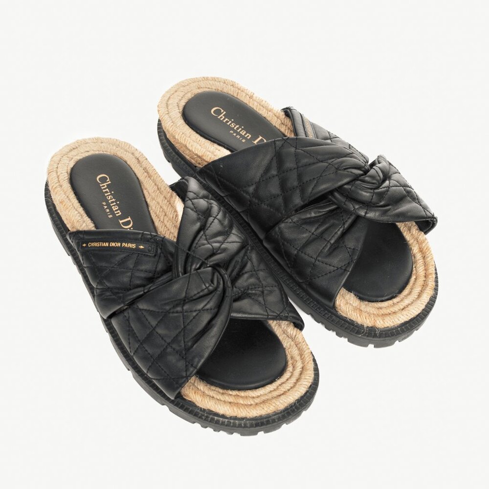 Christian Dior DTwist Black Cannage Quilted Slide Sandals